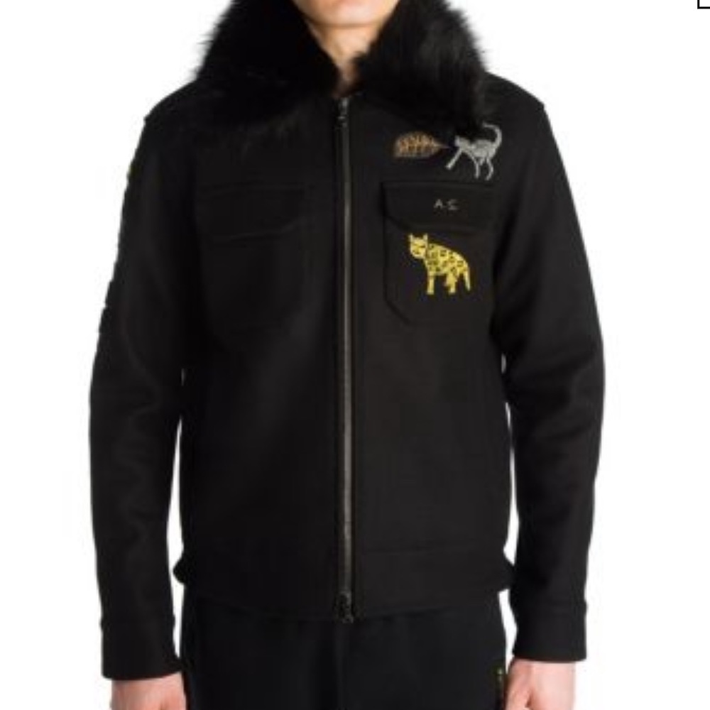 SLIM FIT MINK FUR-TRIMMED JACKET IN BLACK